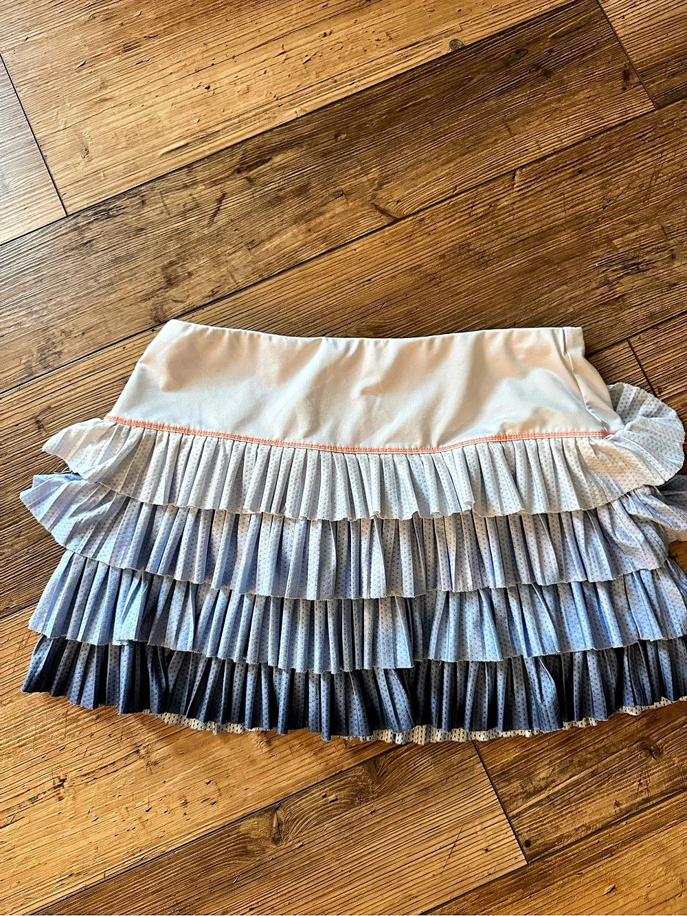 Lucky in Love Ruffle Tennis Skirt in White & Blue Size Medium